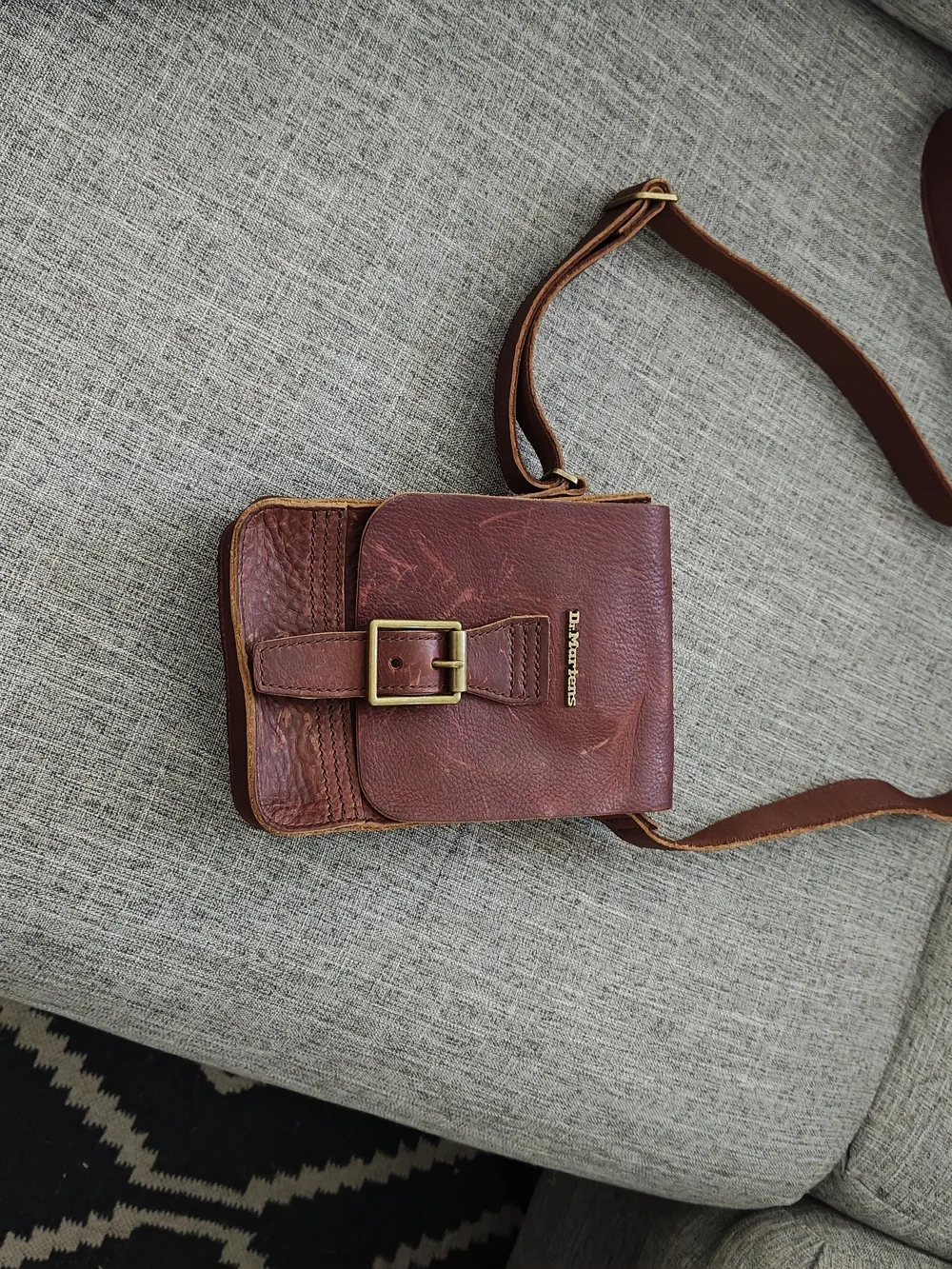 DR. MARTENS  Buckle-Front Brown Leather Crossbody Bag